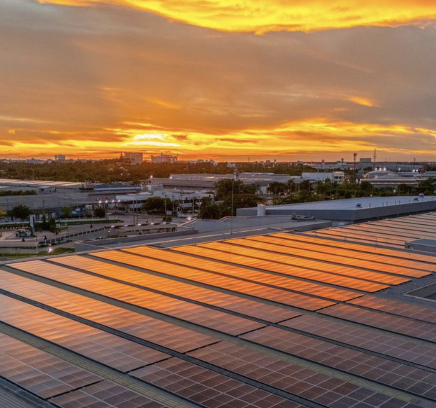 TSBA commercial rooftop solar array on an industrial building